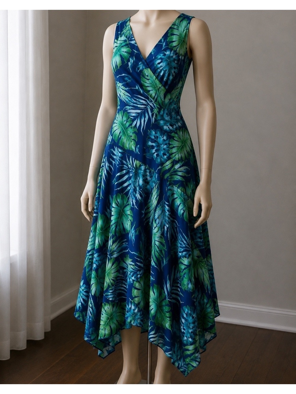 Rabbit Rabbit Designs Dress Size 16 Blue Green Tropical Leaf Sleeveless NWT